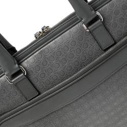 Salvatore Ferragamo Grey Gancini Embossed Leather Laptop Bag