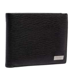 Pre Owned Salvatore Ferragamo Black Textured Leather Bifold Wallet