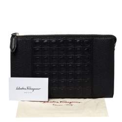 Pre Owned Salvatore Ferragamo Black Leather Firenze Gamma Document Holder