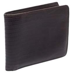 Pre Owned Salvatore Ferragamo Brown Lizard Embossed Leather Bifold Wallet