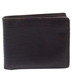 Pre Owned Salvatore Ferragamo Brown Lizard Embossed Leather Bifold Wallet