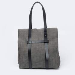 Pre Owned Salvatore Ferragamo Grey/Black Canvas and Leather Fold Over Tote