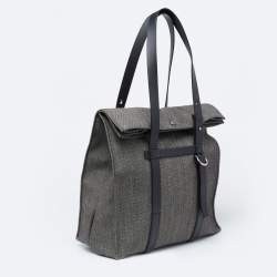 Pre Owned Salvatore Ferragamo Grey/Black Canvas and Leather Fold Over Tote