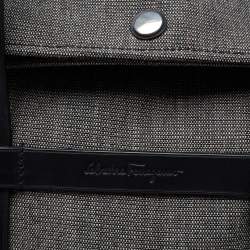 Pre Owned Salvatore Ferragamo Grey/Black Canvas and Leather Fold Over Tote
