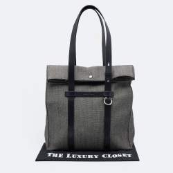 Pre Owned Salvatore Ferragamo Grey/Black Canvas and Leather Fold Over Tote