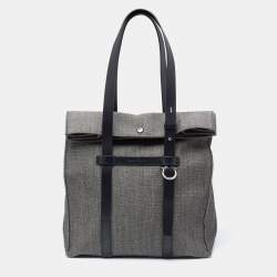 Pre Owned Salvatore Ferragamo Grey/Black Canvas and Leather Fold Over Tote