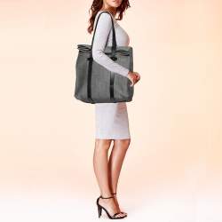 Pre Owned Salvatore Ferragamo Grey/Black Canvas and Leather Fold Over Tote
