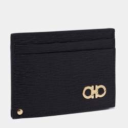 Salvatore Ferragamo Black Leather Gancini Card Holder with Pull Out ID Window