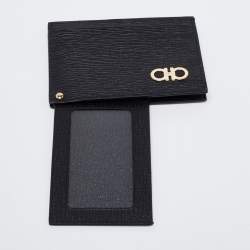 Salvatore Ferragamo Black Leather Gancini Card Holder with Pull Out ID Window
