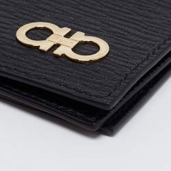 Salvatore Ferragamo Black Leather Gancini Card Holder with Pull Out ID Window