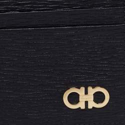 Salvatore Ferragamo Black Leather Gancini Card Holder with Pull Out ID Window
