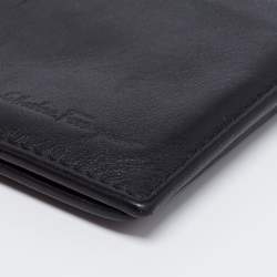 Pre Owned Salvatore Ferragamo Black Leather Bifold Compact Wallet