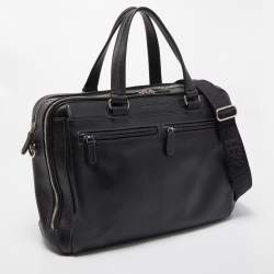 Pre Owned Salvatore Ferragamo Black Leather Double Zip Briefcase Bag