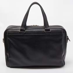 Pre Owned Salvatore Ferragamo Black Leather Double Zip Briefcase Bag
