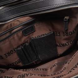 Pre Owned Salvatore Ferragamo Black Leather Double Zip Briefcase Bag