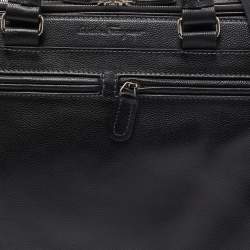 Pre Owned Salvatore Ferragamo Black Leather Double Zip Briefcase Bag
