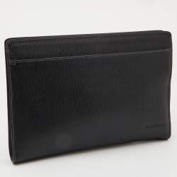 Pre Owned Salvatore Ferragamo Black Leather Zip Pouch