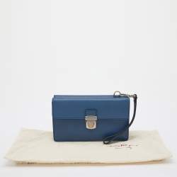 Pre Owned Salvatore ferregamo Blue Leather Flap Wristlet Pouch