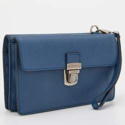 Pre Owned Salvatore ferregamo Blue Leather Flap Wristlet Pouch