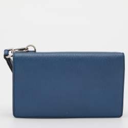 Pre Owned Salvatore ferregamo Blue Leather Flap Wristlet Pouch