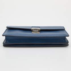 Pre Owned Salvatore ferregamo Blue Leather Flap Wristlet Pouch