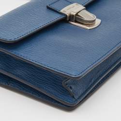 Pre Owned Salvatore ferregamo Blue Leather Flap Wristlet Pouch