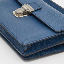Pre Owned Salvatore ferregamo Blue Leather Flap Wristlet Pouch
