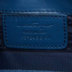 Pre Owned Salvatore ferregamo Blue Leather Flap Wristlet Pouch