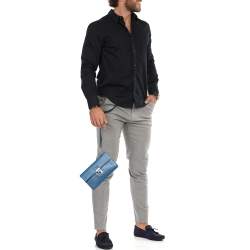 Pre Owned Salvatore ferregamo Blue Leather Flap Wristlet Pouch