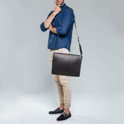 Salvatore Ferragamo Brown Embossed Leather Messenger Bag