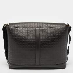 Salvatore Ferragamo Brown Embossed Leather Messenger Bag