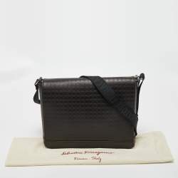 Salvatore Ferragamo Brown Embossed Leather Messenger Bag