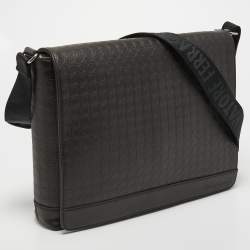 Salvatore Ferragamo Brown Embossed Leather Messenger Bag