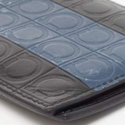 Salvatore Ferragamo Black/Blue Logo Embossed Leather Bifold Wallet