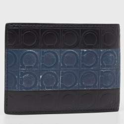 Salvatore Ferragamo Black/Blue Logo Embossed Leather Bifold Wallet