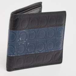 Salvatore Ferragamo Black/Blue Logo Embossed Leather Bifold Wallet