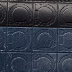 Salvatore Ferragamo Black/Blue Logo Embossed Leather Bifold Wallet