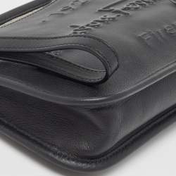 Pre Owned Salvatore Ferragamo Black Leather Zip Wristlet Pouch