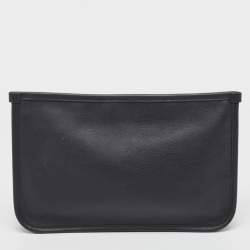 Pre Owned Salvatore Ferragamo Black Leather Zip Wristlet Pouch