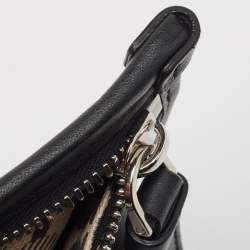 Pre Owned Salvatore Ferragamo Black Leather Zip Wristlet Pouch