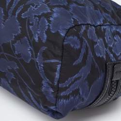 Pre Owned Salvatore Ferragamo Blue/Black Print Nylon and Leather Pouch