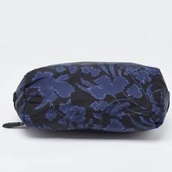 Pre Owned Salvatore Ferragamo Blue/Black Print Nylon and Leather Pouch