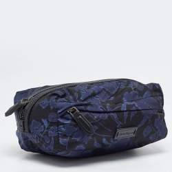 Pre Owned Salvatore Ferragamo Blue/Black Print Nylon and Leather Pouch