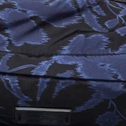 Pre Owned Salvatore Ferragamo Blue/Black Print Nylon and Leather Pouch