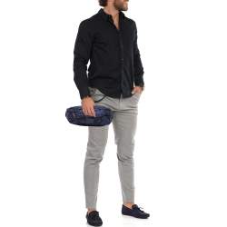 Pre Owned Salvatore Ferragamo Blue/Black Print Nylon and Leather Pouch