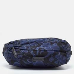 Pre Owned Salvatore Ferragamo Blue/Black Print Nylon and Leather Pouch