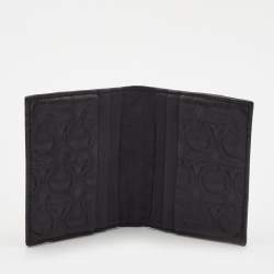 Pre Owned Salvatore Ferragamo Black Gancini Embossed Leather Logo Card Case