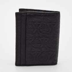 Pre Owned Salvatore Ferragamo Black Gancini Embossed Leather Logo Card Case