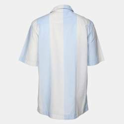 Salvatore Ferragamo Cream/Blue Striped Cotton Button Shirt M