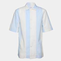 Salvatore Ferragamo Cream/Blue Striped Cotton Button Shirt M